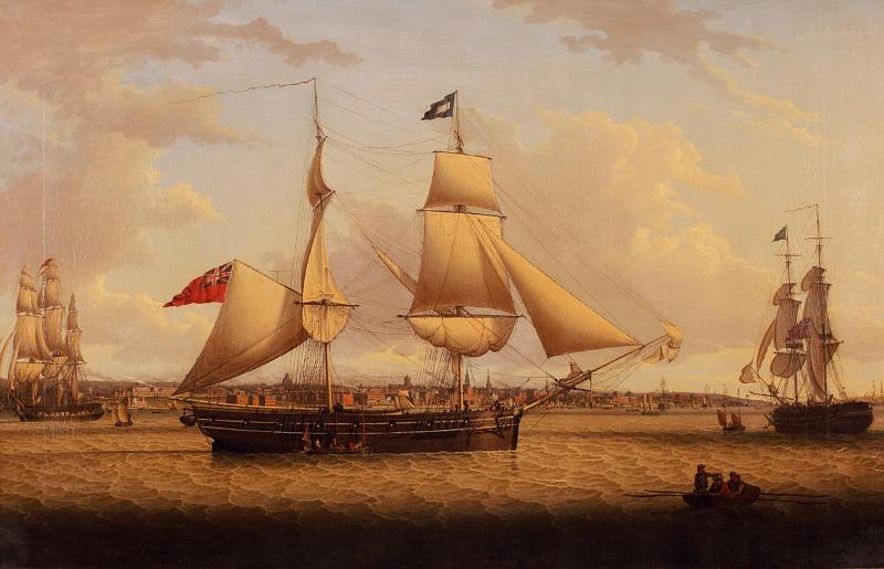 A 16-Gun Brig in Two Positions on the Mersey by Robert Salmon