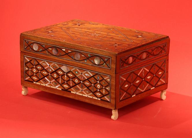 Outstanding Inlaid Sewing Box with Fitted Removable Tray
