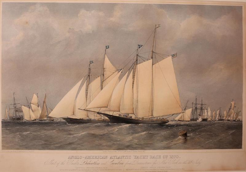 Colored Lithograph Titled "Anglo-American Atlantic Yacht Race of 1870