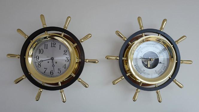 Very Large and rare Chelsea 8 1/2 inch Pilot Clock and Barometer Set