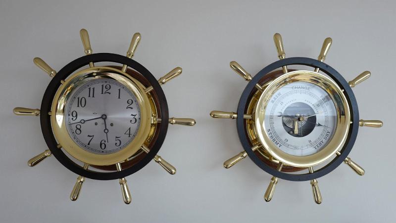 Very Large and rare Chelsea 8 1/2 inch Pilot Clock and Barometer Set