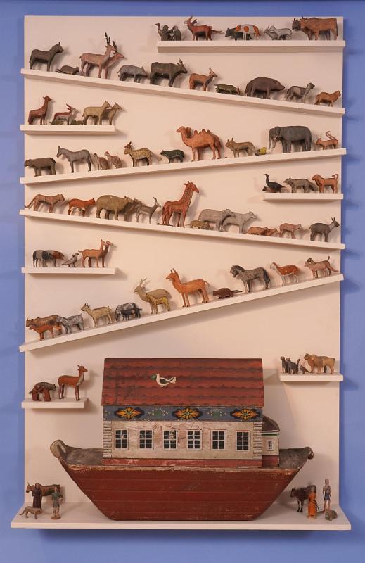 Exceptional German-American Carved and painted Pine Noah's Ark with 139 Animals