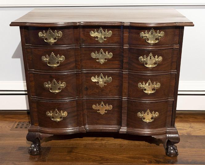 Chippendale Carved Mahogany Block -  Front Chest of Draws, Boston, circa 1760