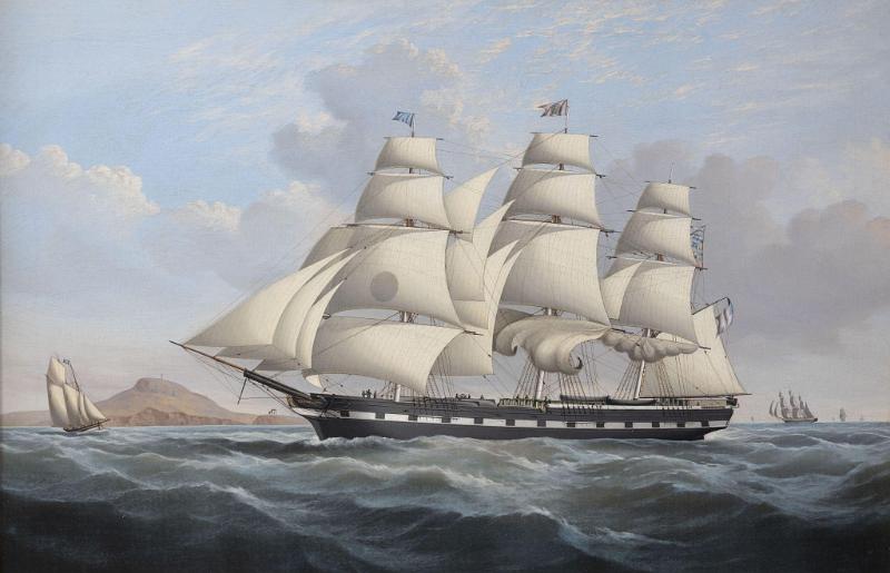 Oil on Canvas attributed to John Hughes Depicting The Ship "Columbia" circa 1850. 
