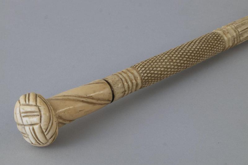 Delicate Whale ivory Cane With Whale Ivory Monkey Fist and Fancy Carved Shaft