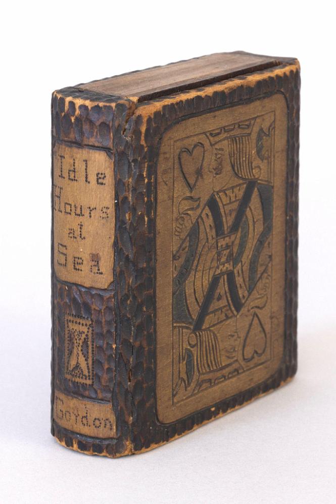 Carved Playing Card Storage Box titled "Idle Hours at Sea by Gordon", Last Quarter 19th Century
