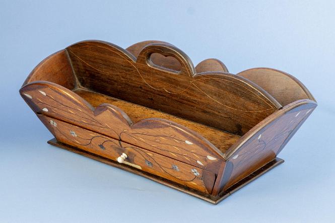 Fancy Sailor Made Mahogany Knife Box with Draw and Ivory Pull, American Circa 1860