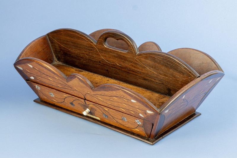 Fancy Sailor Made Mahogany Knife Box with Draw and Ivory Pull, American Circa 1860