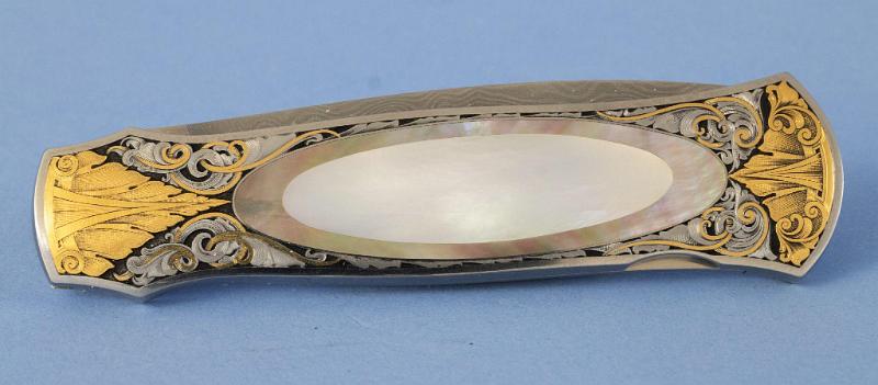 Custom Folding Knife by Warren Osbourne with Double Pearl Inlay Grip