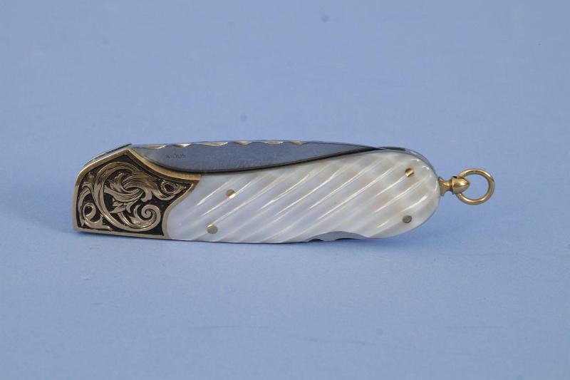 Custom Grooved White Pearl Handle Petite Sized Knife Folding Knife by Joe Kious