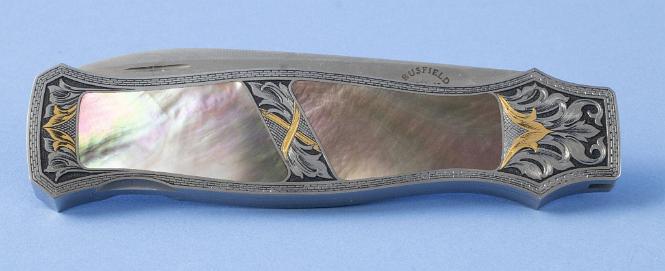 Custom Knife made by Jack Busfield with Double Black Lip Pearl Inlay