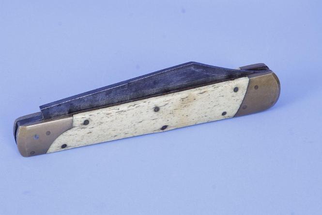 Large Whale Bone Grip Folding Sailors Knife, American Last Quarter 19th Century