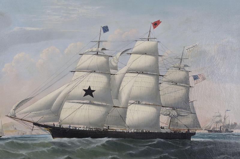 Oil on Canvas of the American Ship "Winged Racer" signed William G York L.Poll 1862