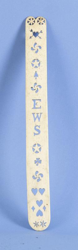 Whalebone Busk with Pierced Decoration Including the Three Initials "EWS", American circa 1870