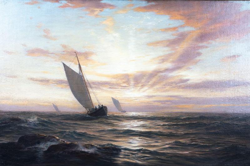 Oil on Canvas "Sunset Under Sail" by Warren Sheppard, American circa 1910