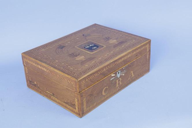 Sailor Made Patriotic Inlaid Dressing Table Box with Inlaid American Flags