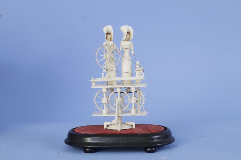 Napoleonic Prisoner-of- War Bone Spinning Jenny with two Women and a Child Bone Figures