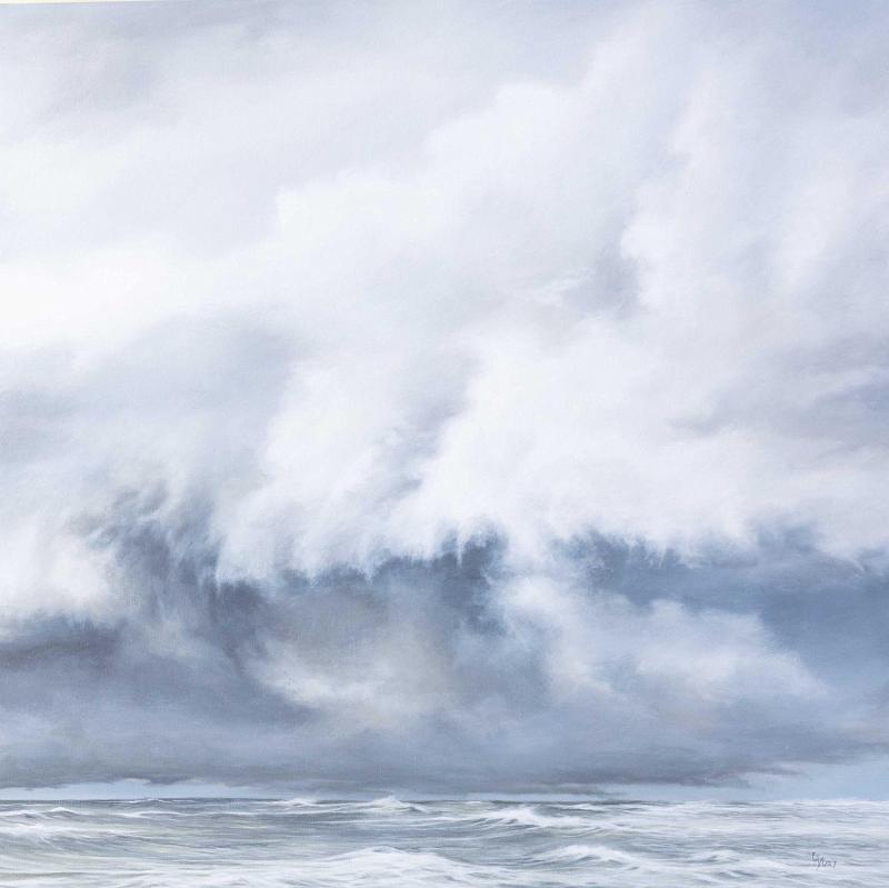  " Dramatic Waves and Sky" Oil On Canvas signed LA Yust