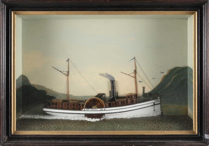 Walnut Framed Shadow Box Model of the Sidewheeler "ONWARD", American, circa 1880
