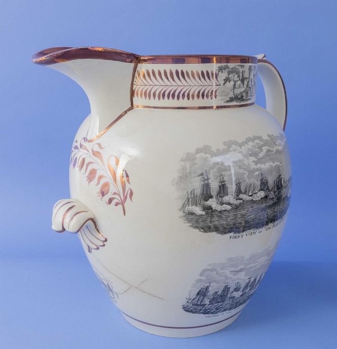 English Sunderland Monumental Pink Lustre Commemorative Pitcher