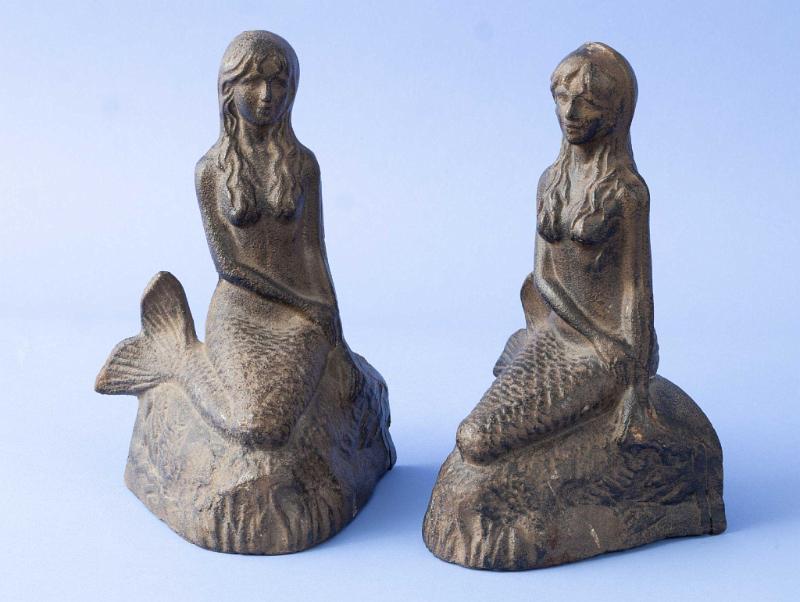 Pair of Cast Iron Bookends in the form of Mermaids, American, circa 1930