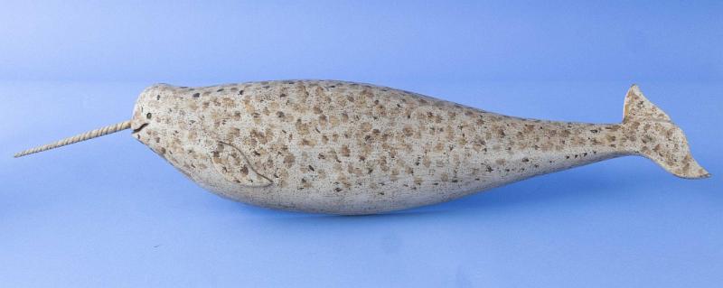 Carved Narwhal signed on the reverse "C. Voorhees", American circa 1965