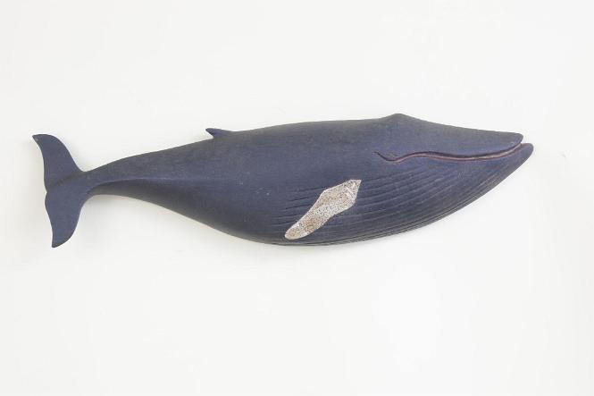 Carved and Painted Blue Whale, signed "C. Voorhees", American circa 1970