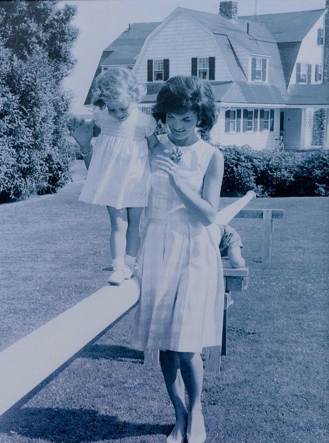 Photograph of "Jacki Kennedy" with Children on Flag Pole