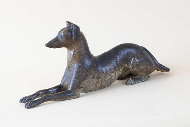 Exceptional and Rare Cast Iron Door Stop of a Whippet in Fabulous Original Paint Circa 1910