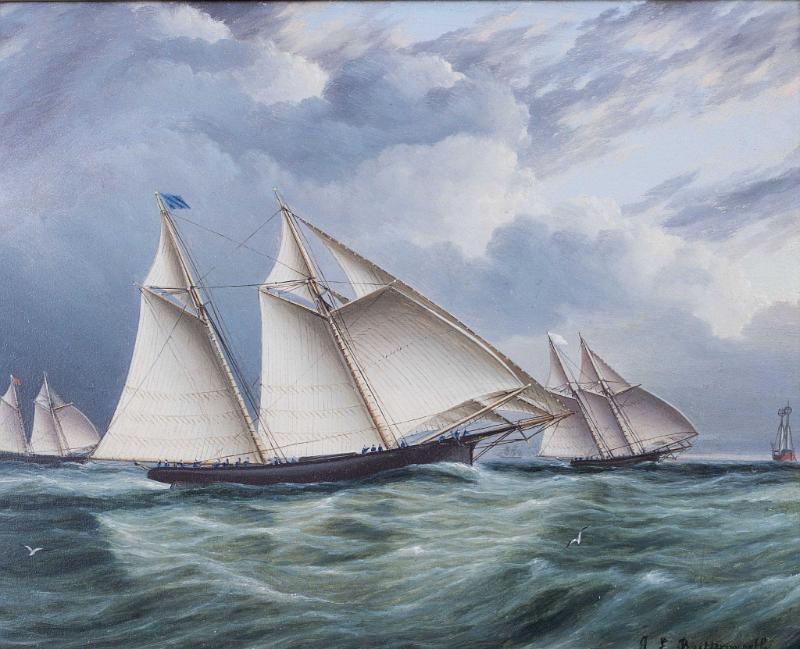 Pair of Paintings by James E. Buttersworth Depicting the Start of the Great Ocean Race of 1866.