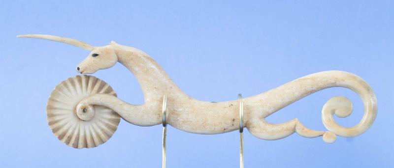 Exceptional One Piece Walrus ivory Unicorn Crimper, American, circa 1840