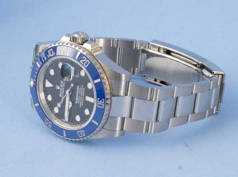 18K White Gold Submariner with Blue Bezel and Black Face,