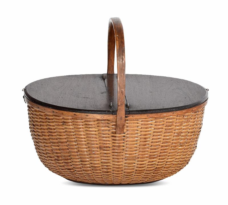 Large Oval Nantucket Basket by William Hosier, with Apposing Hinged Mahogany Lids Circa 1862