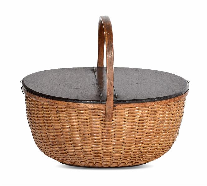 Large Oval Nantucket Basket by William Hosier, with Apposing Hinged Mahogany Lids Circa 1862
