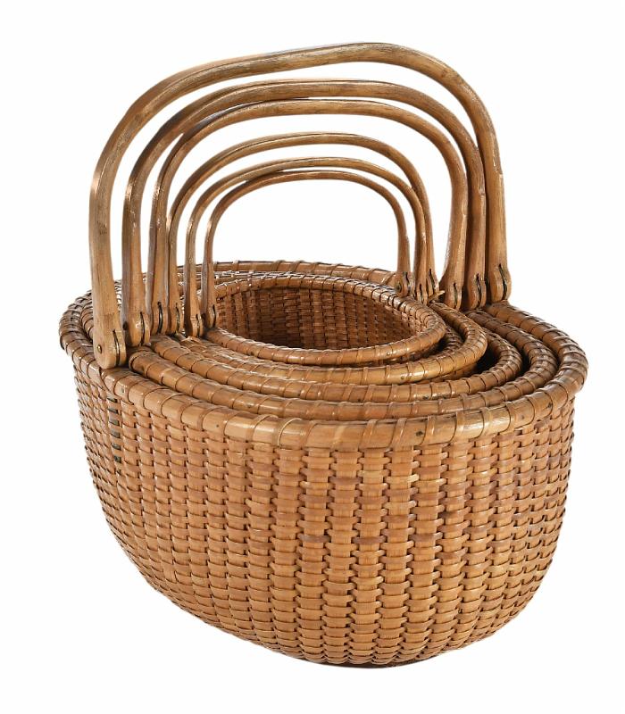 Group of Six Ovoid Nesting Nantucket Lightship Baskets by Davis Hall