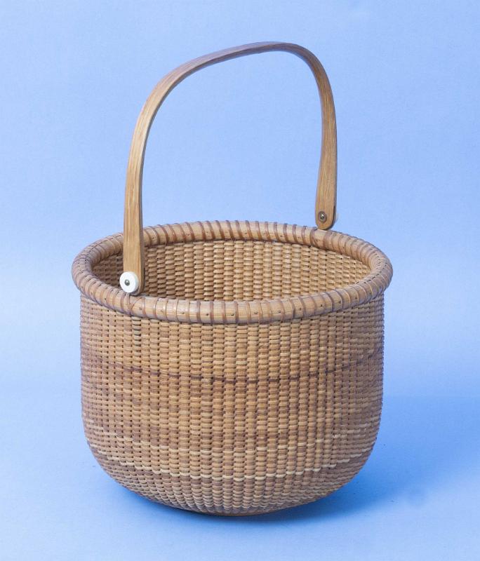 Micheal Kane Swing Handle Round open Nantucket basket with 1983 Penney