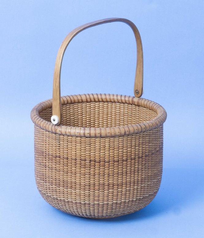 Micheal Kane Swing Handle Round open Nantucket basket with 1983 Penney