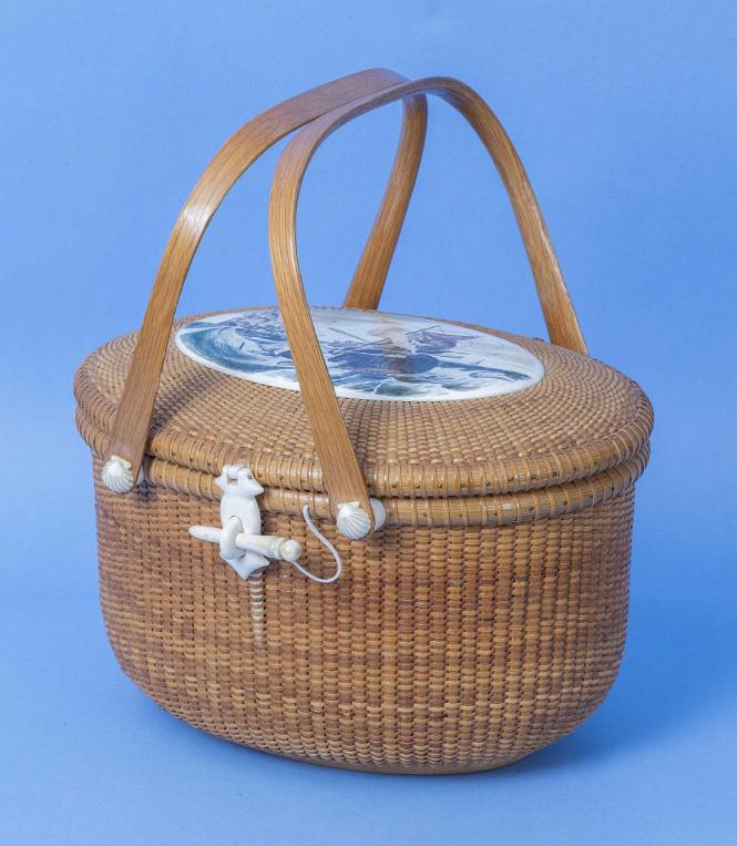 Exceptional Nantucket Double Handle ivory Top Nantucket Friendship Basket Signed on the Bottom, Michael Kane Nantucket and dated 1981