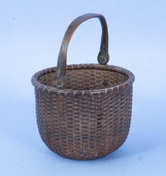 4 3/4 Davis Hall Nantucket Basket with Very Dark Patina, Nantucket Circa 1880