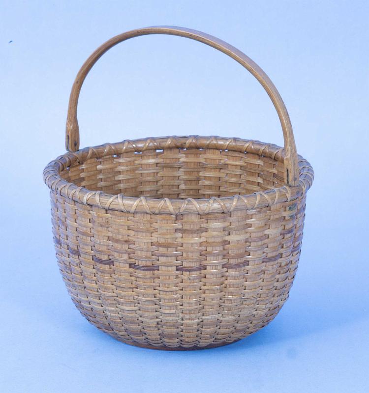 5 3/4 Inch Round Nantucket Basket with Finely Turned Base, American circa 1880