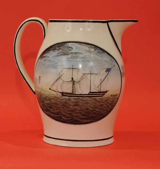 Extremely Rare Hand-painted Liverpool Jug with Ship Wreck & Repair Scene