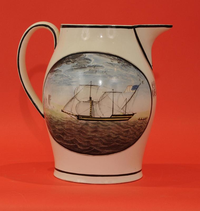 Extremely Rare Hand-painted Liverpool Jug with Ship Wreck & Repair Scene